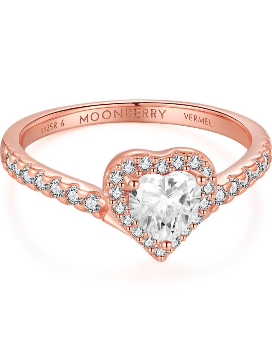 Anillo de corazón Eternity Moments de plata vermeil P 925 zirconia cúbica con acabado baño de oro rosa