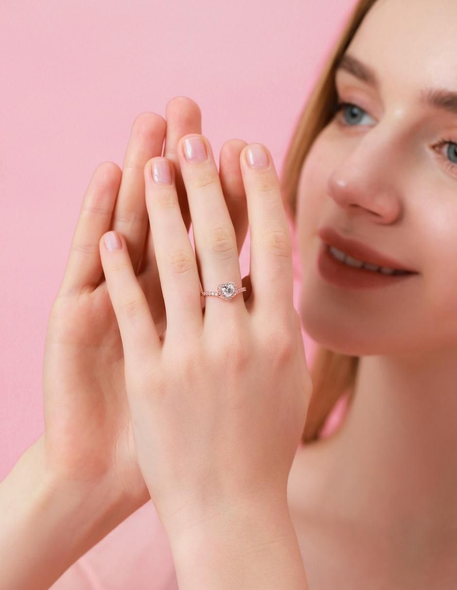 Anillo de corazón Eternity Moments de plata vermeil P 925 zirconia cúbica con acabado baño de oro rosa 11