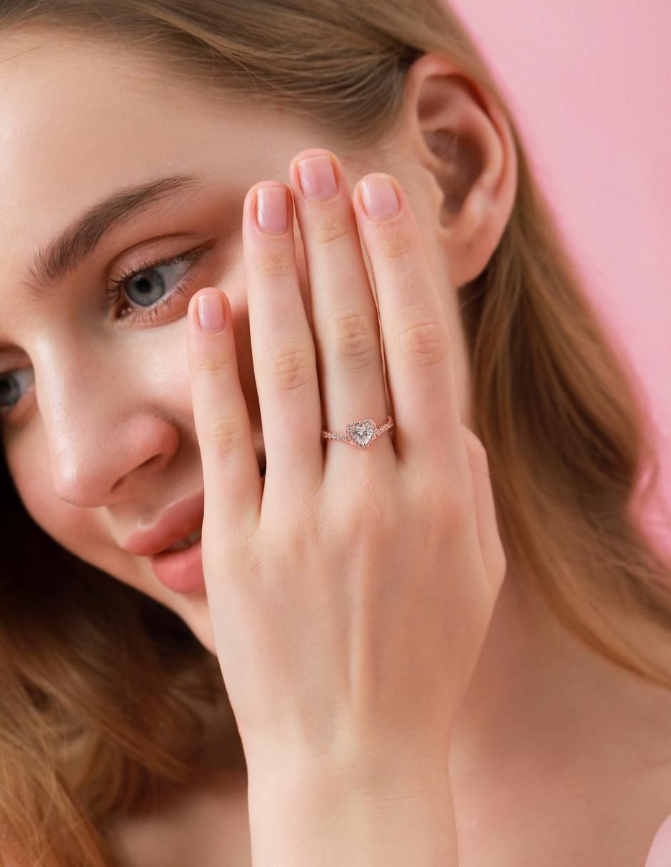 Anillo de corazón Eternity Moments de plata vermeil P 925 zirconia cúbica con acabado baño de oro rosa 9