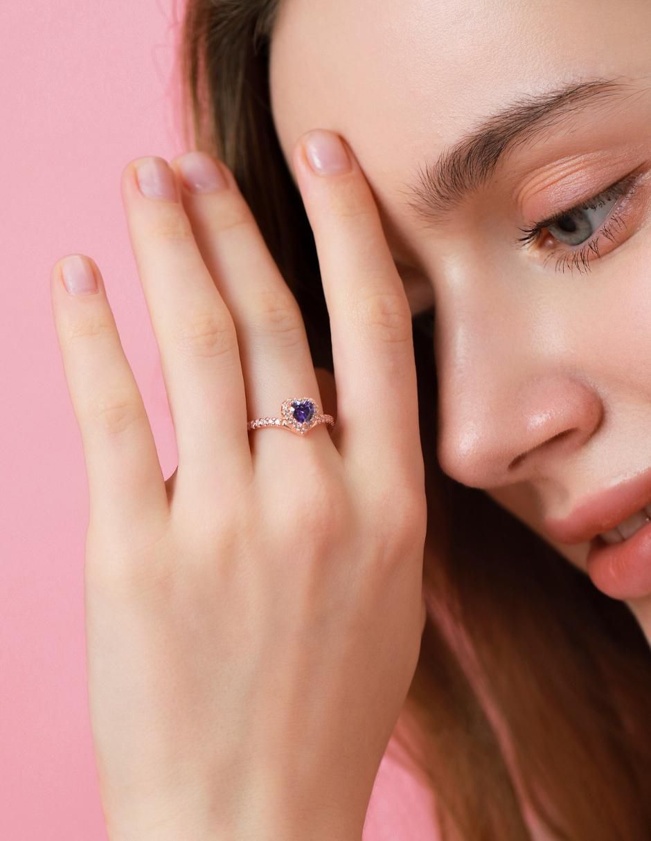 Anillo de corazón Eternity Moments de plata vermeil P 925 zirconia cúbica con acabado baño de oro rosa 7