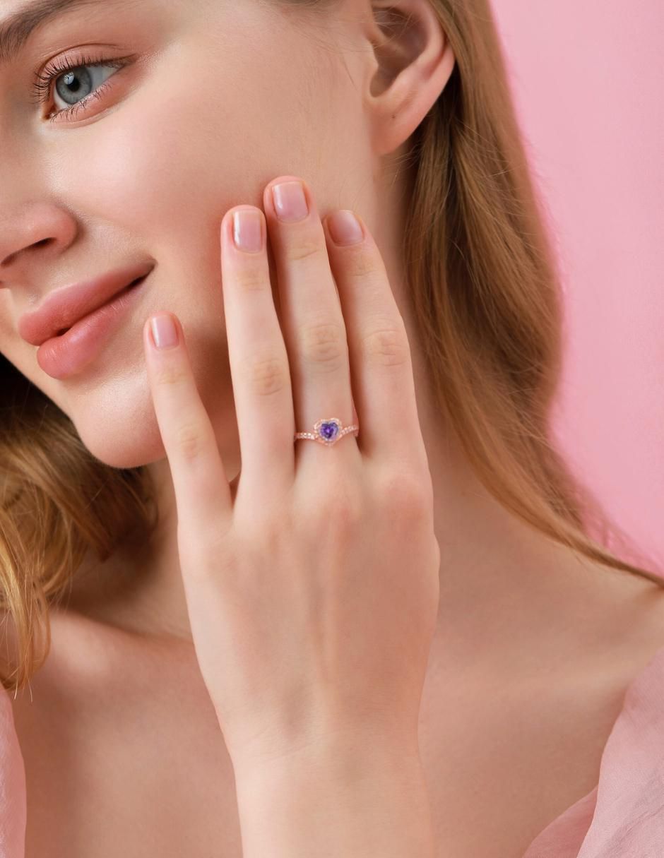 Anillo de corazón Eternity Moments de plata vermeil P 925 zirconia cúbica con acabado baño de oro rosa 8