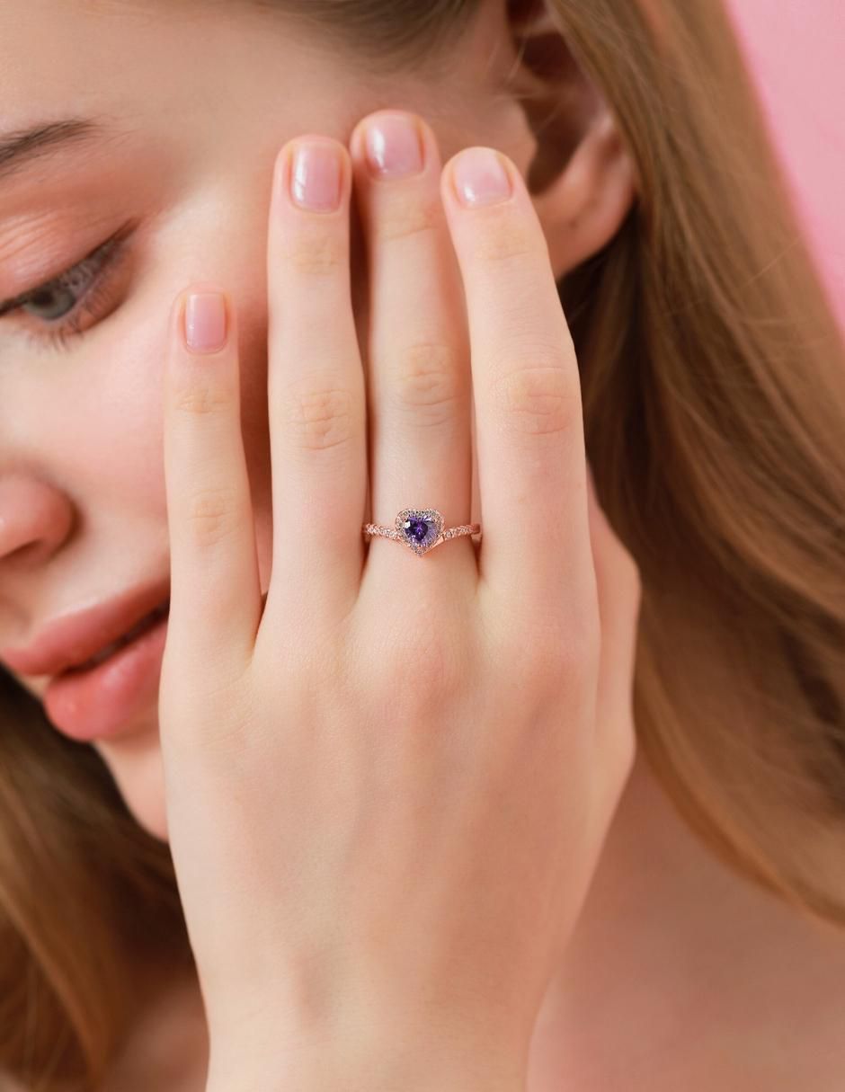 Anillo de corazón Eternity Moments de plata vermeil P 925 zirconia cúbica con acabado baño de oro rosa 9
