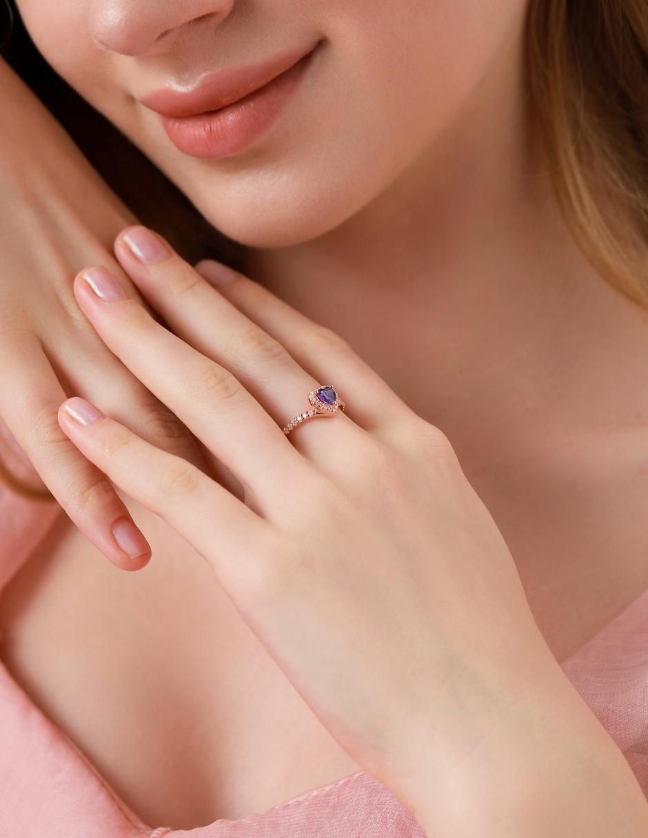 Anillo de corazón Eternity Moments de plata vermeil P 925 zirconia cúbica con acabado baño de oro rosa 10