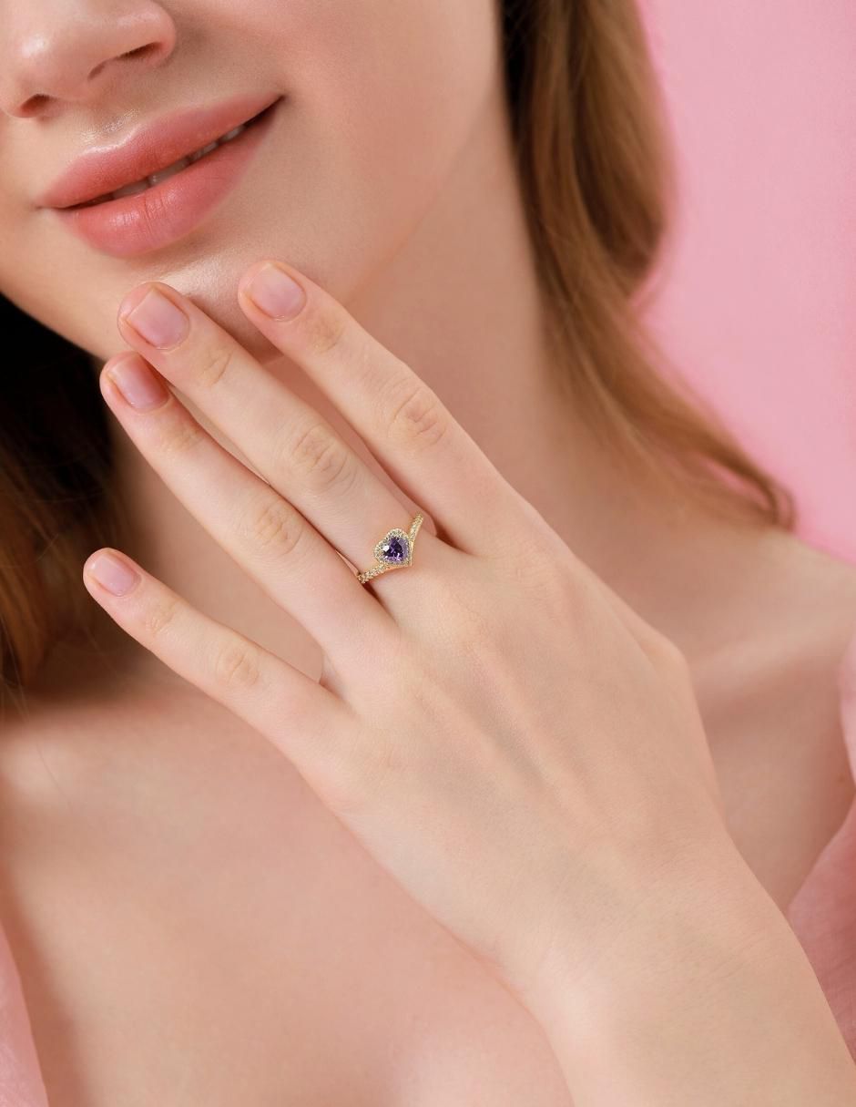 Anillo de corazón Eternity Moments de plata vermeil P 925 zirconia cúbica con acabado baño de oro 11