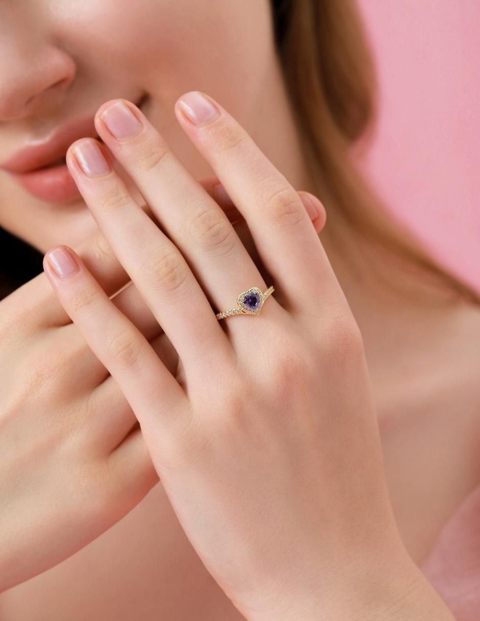 Anillo de corazón Eternity Moments de plata vermeil P 925 zirconia cúbica con acabado baño de oro 9
