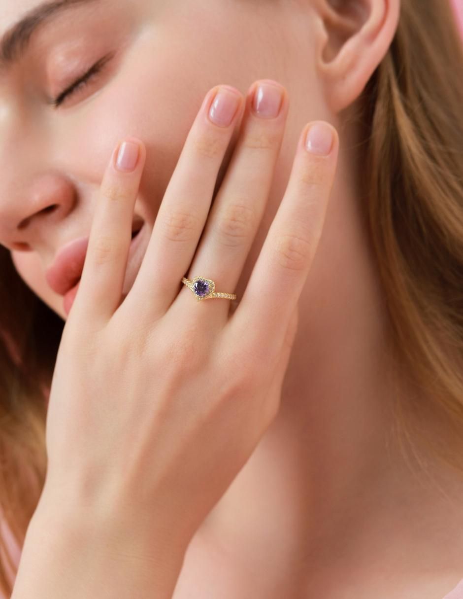 Anillo de corazón Eternity Moments de plata vermeil P 925 zirconia cúbica con acabado baño de oro 10