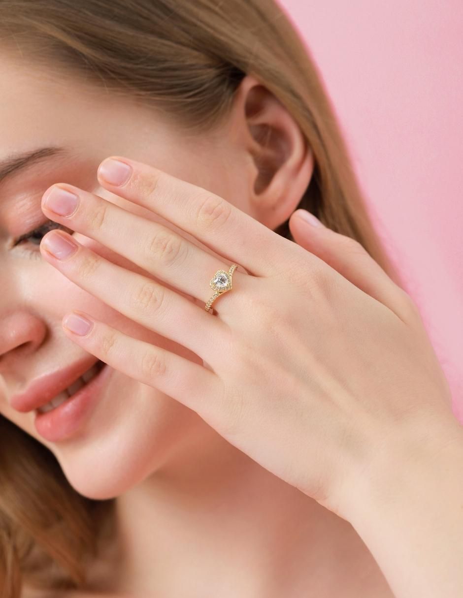 Anillo de corazón Eternity Moments de plata vermeil P 925 zirconia cúbica con acabado baño de oro 11