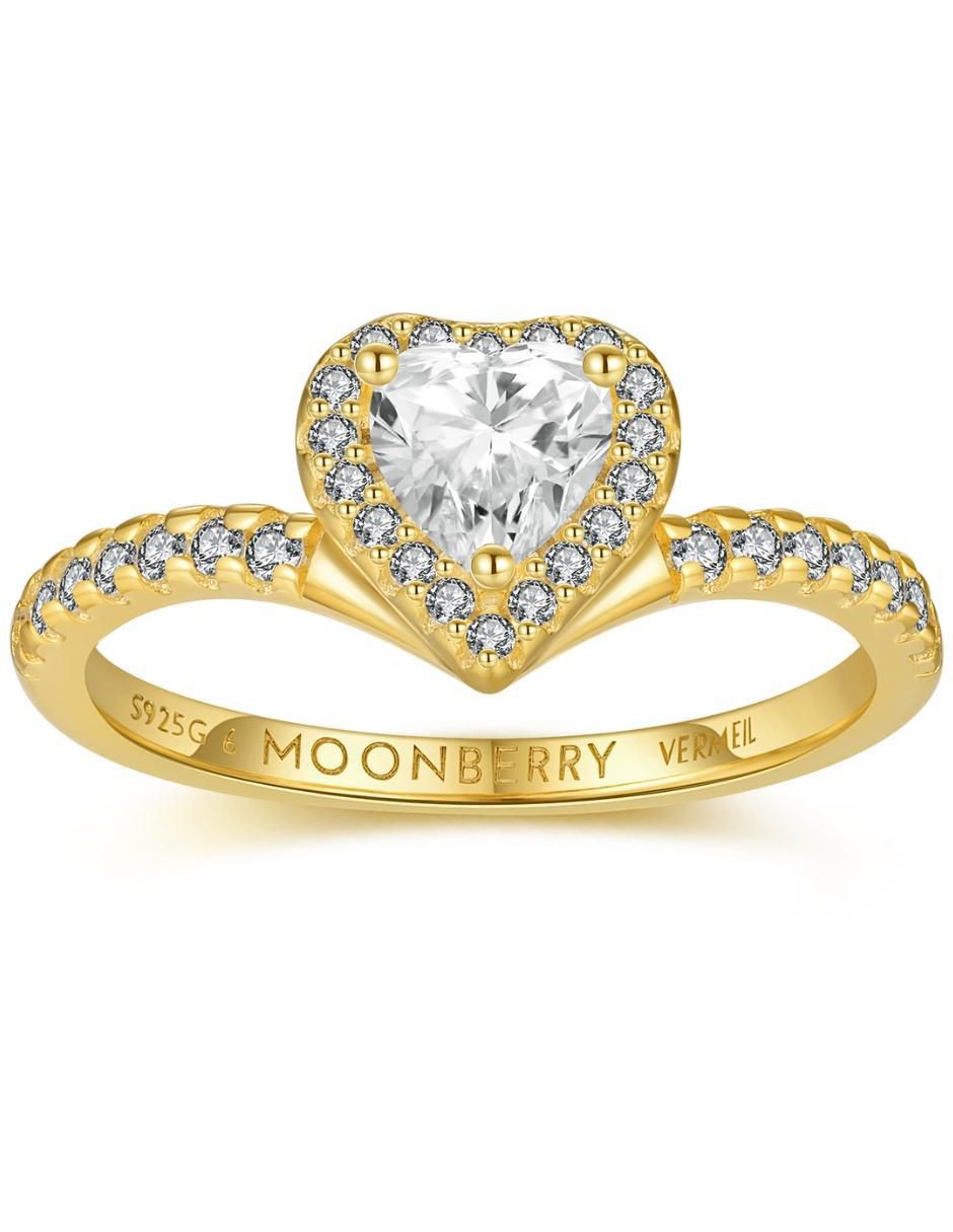 Anillo de corazón Eternity Moments de plata vermeil P 925 zirconia cúbica con acabado baño de oro 2