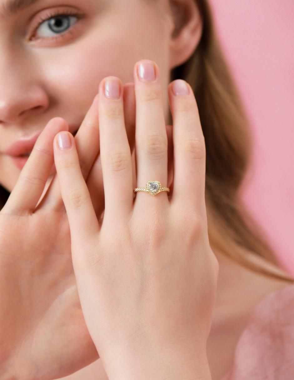 Anillo de corazón Eternity Moments de plata vermeil P 925 zirconia cúbica con acabado baño de oro 7