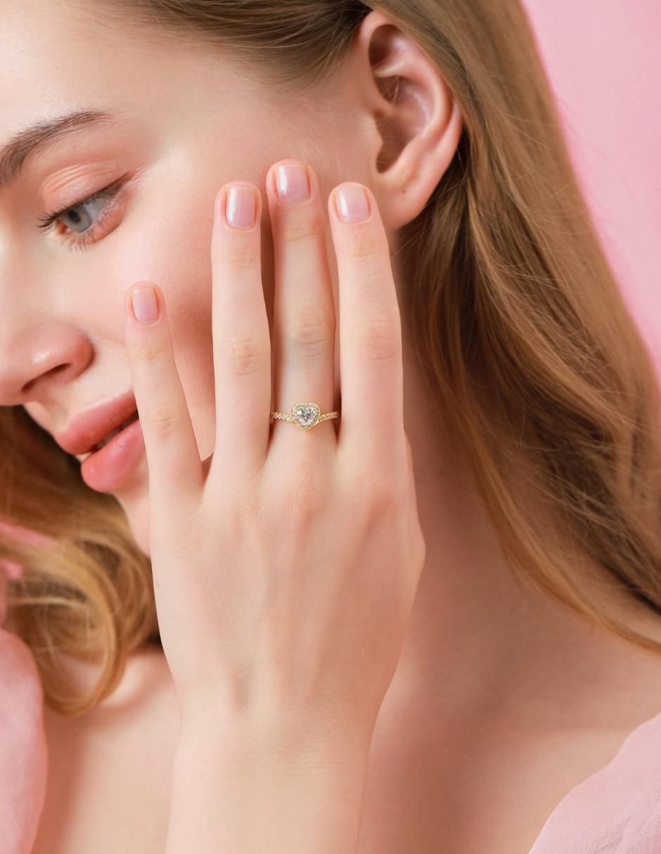 Anillo de corazón Eternity Moments de plata vermeil P 925 zirconia cúbica con acabado baño de oro 10