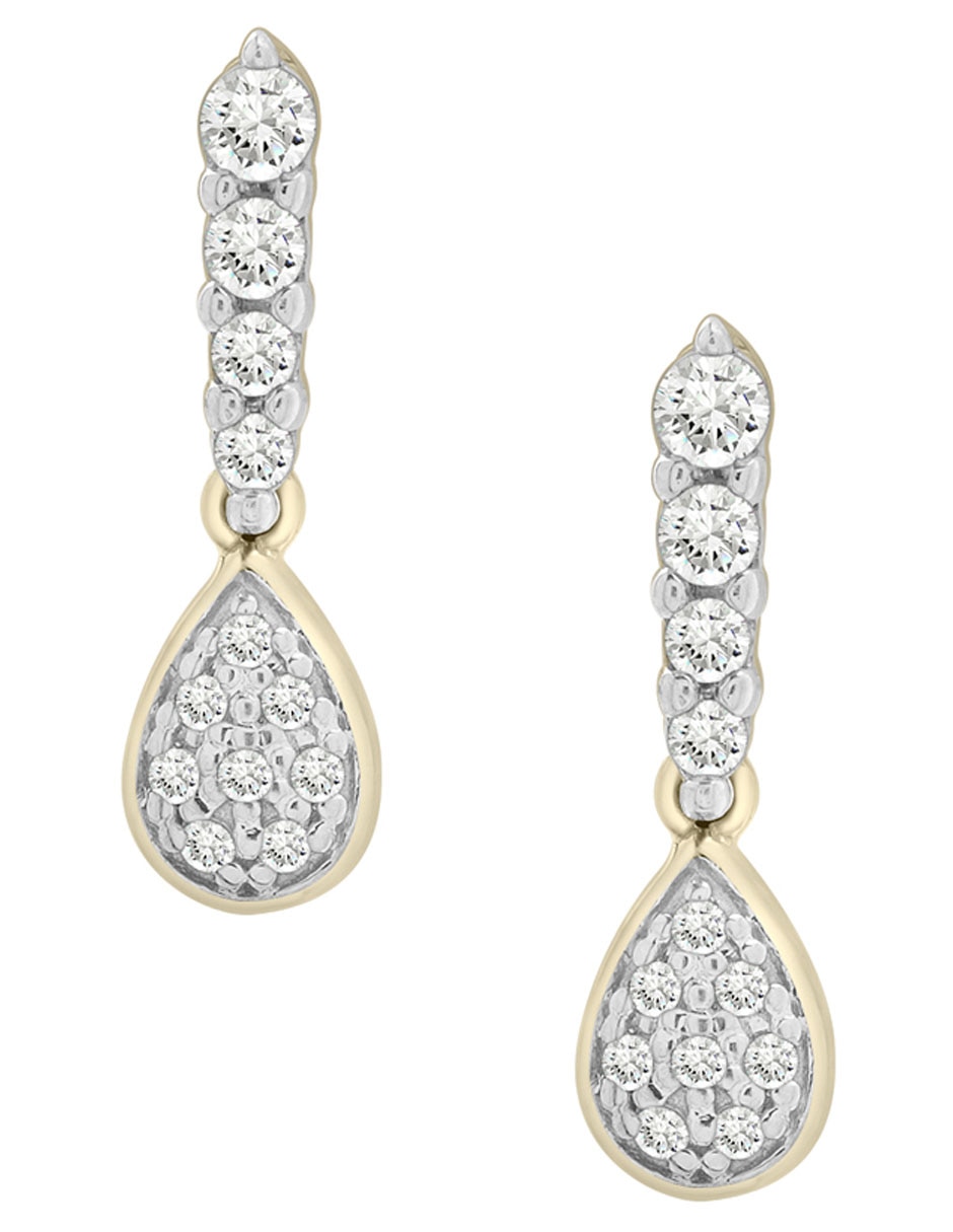 Aretes cortos de gota de oro 14 k con acabado pavé diamante