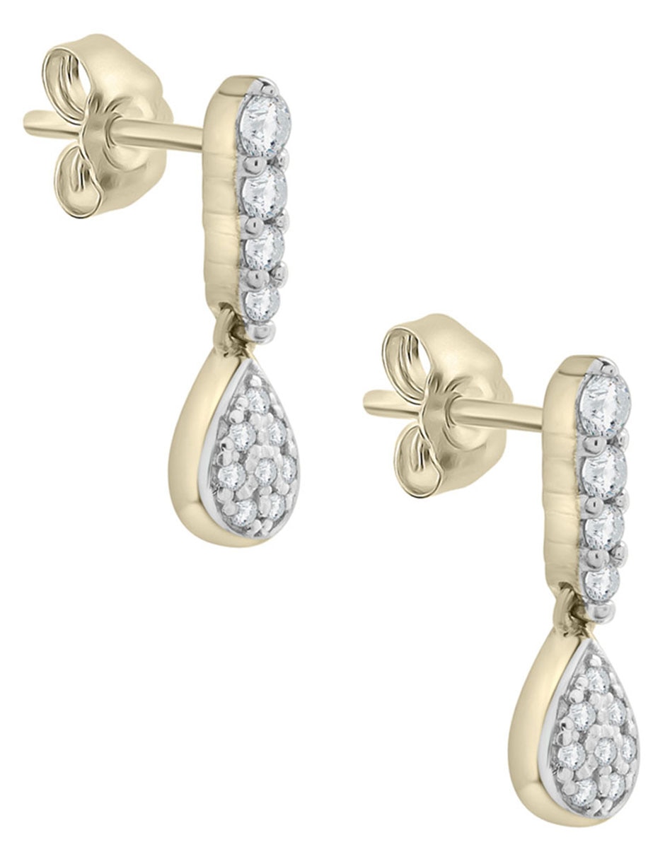 Aretes cortos de gota de oro 14 k con acabado pavé diamante 2
