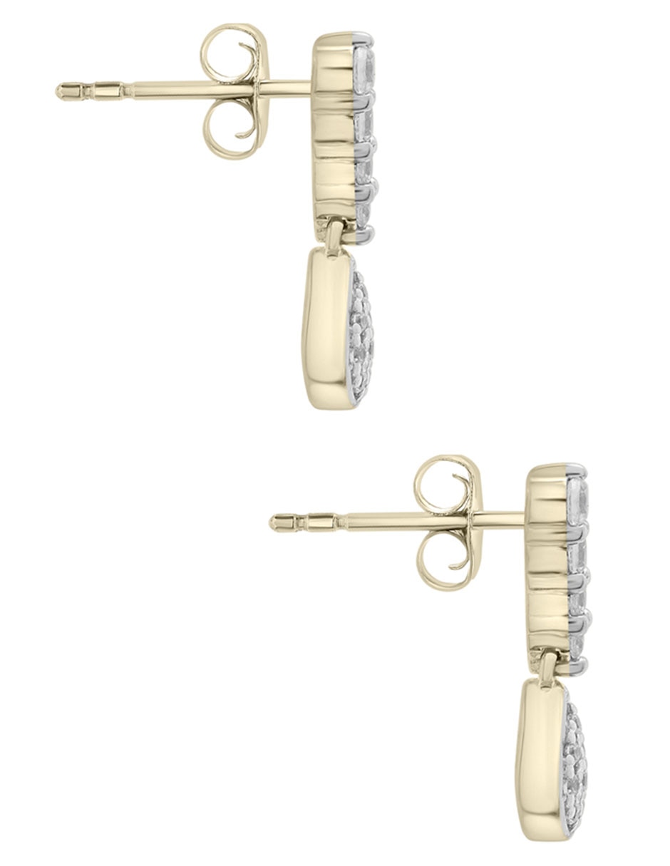 Aretes cortos de gota de oro 14 k con acabado pavé diamante 3