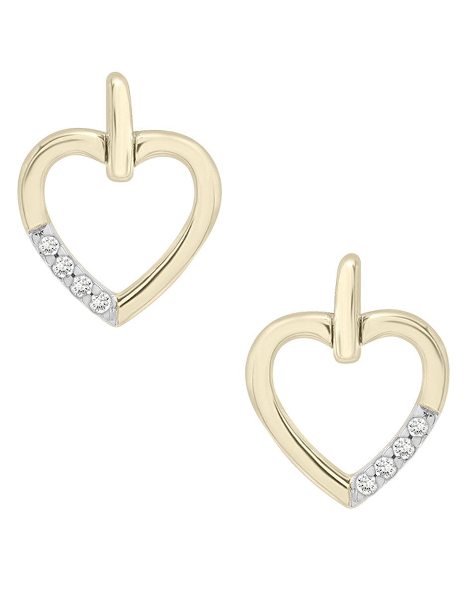 Aretes cortos de corazón de oro 14 k con acabado pavé diamante