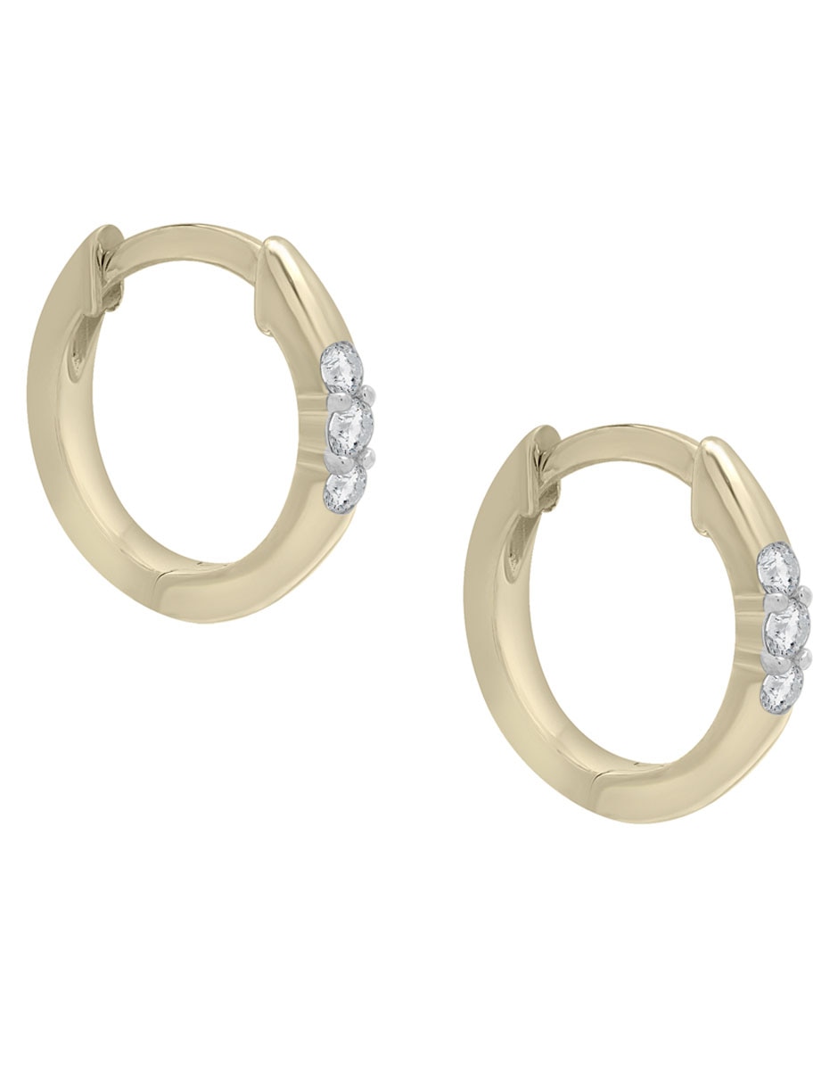 Aretes de aro de oro 14 K con acabado brillante diamante 2