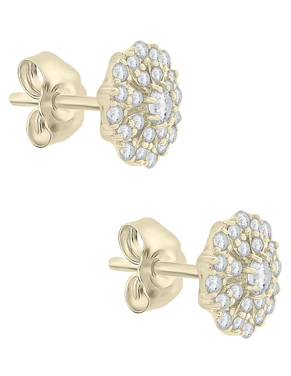 Broqueles de flor de oro 14 K con acabado pavé diamante 2