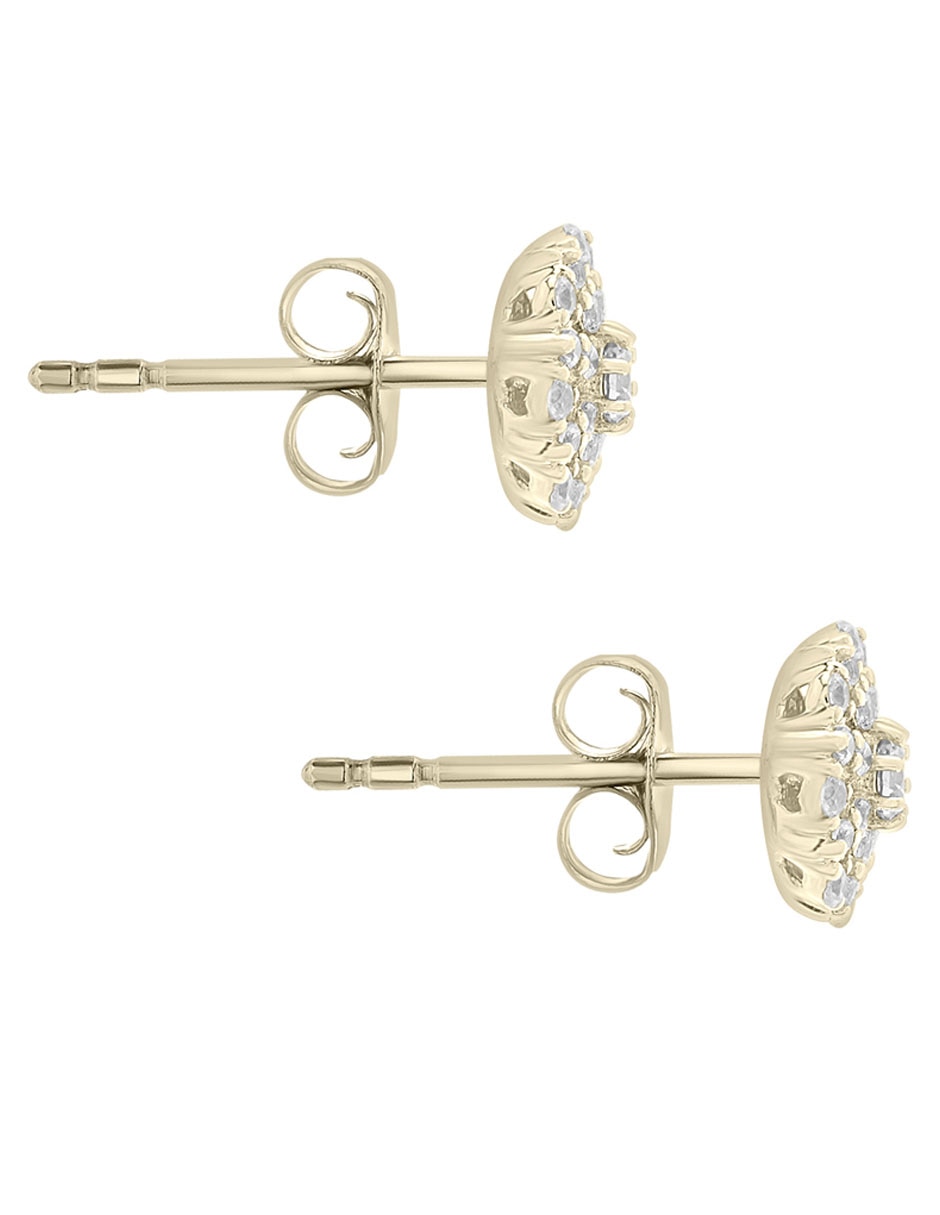 Broqueles de flor de oro 14 K con acabado pavé diamante 3