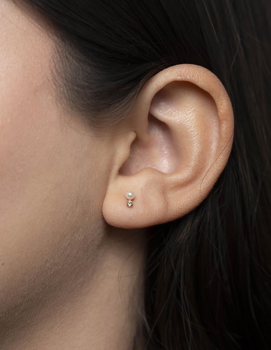 Broqueles de perla de oro con acabado pavé zirconia 2