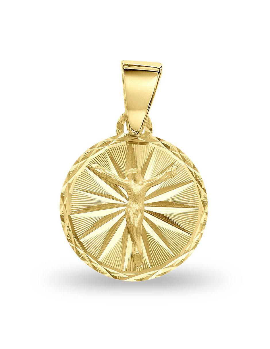 Medalla circular cristo de oro 14 K
