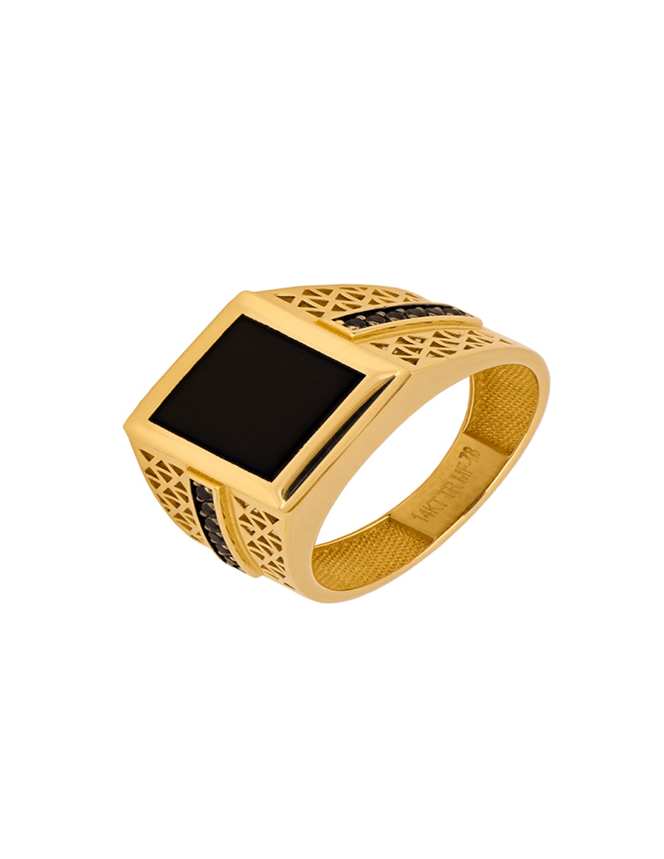 Anillo cuadrado 14 k de oro amarillo ónix brillante 2