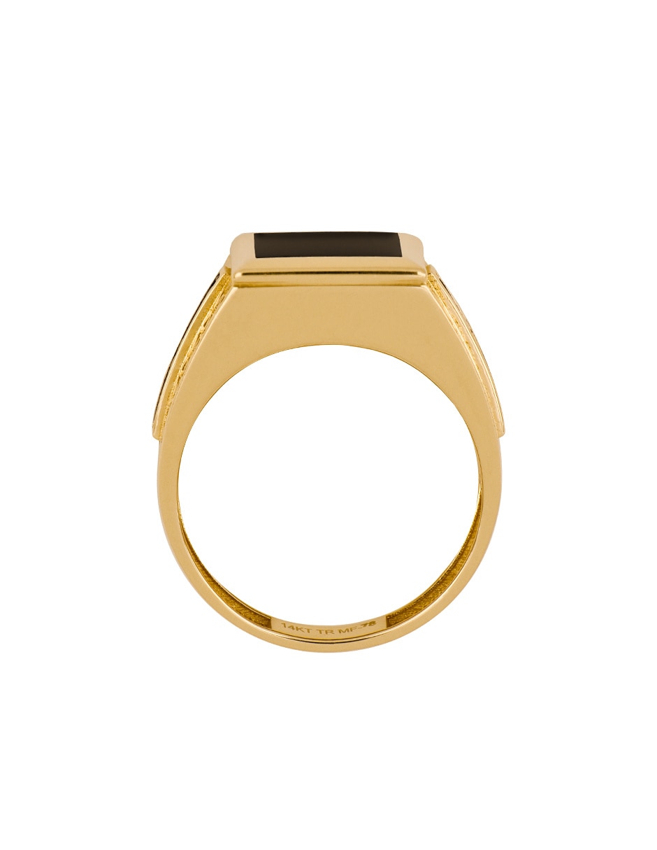 Anillo cuadrado 14 k de oro amarillo ónix brillante 3