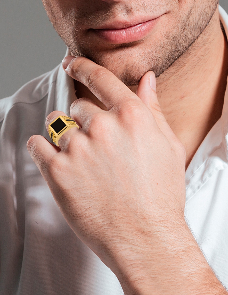 Anillo cuadrado 14 k de oro amarillo ónix brillante 4