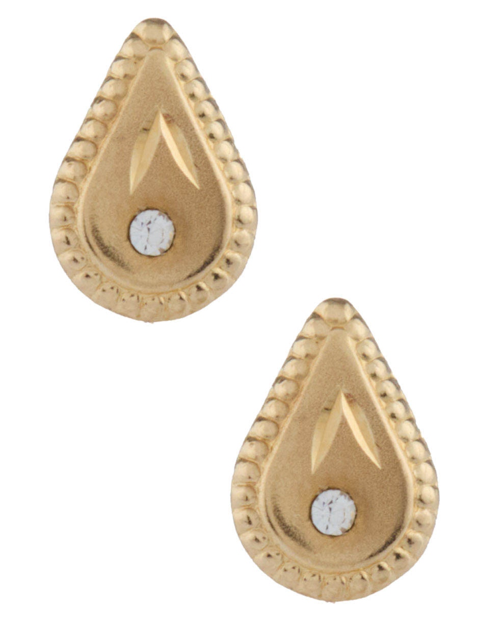 Broqueles de gota de oro florentino 14 K con acabado brillante zirconia