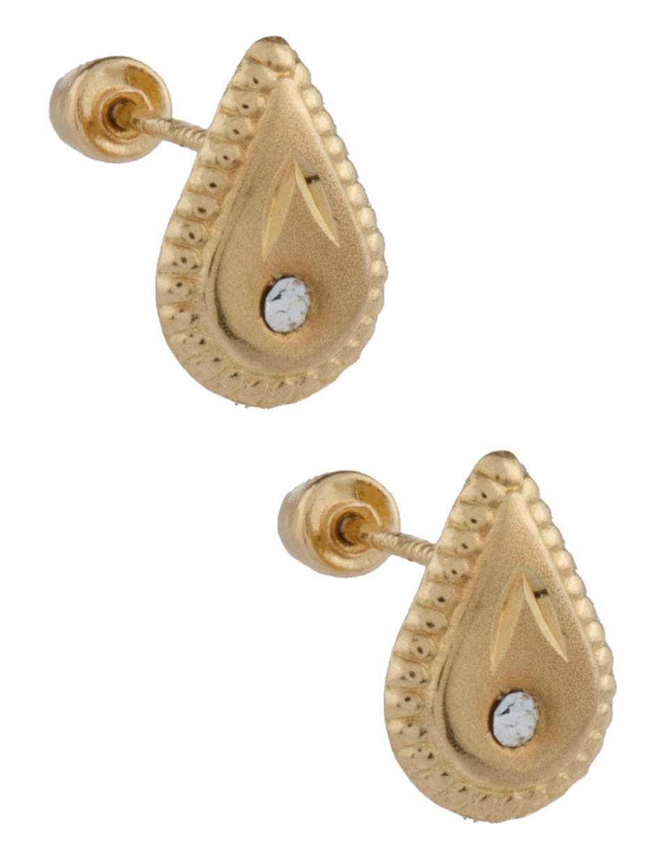 Broqueles de gota de oro florentino 14 K con acabado brillante zirconia 2