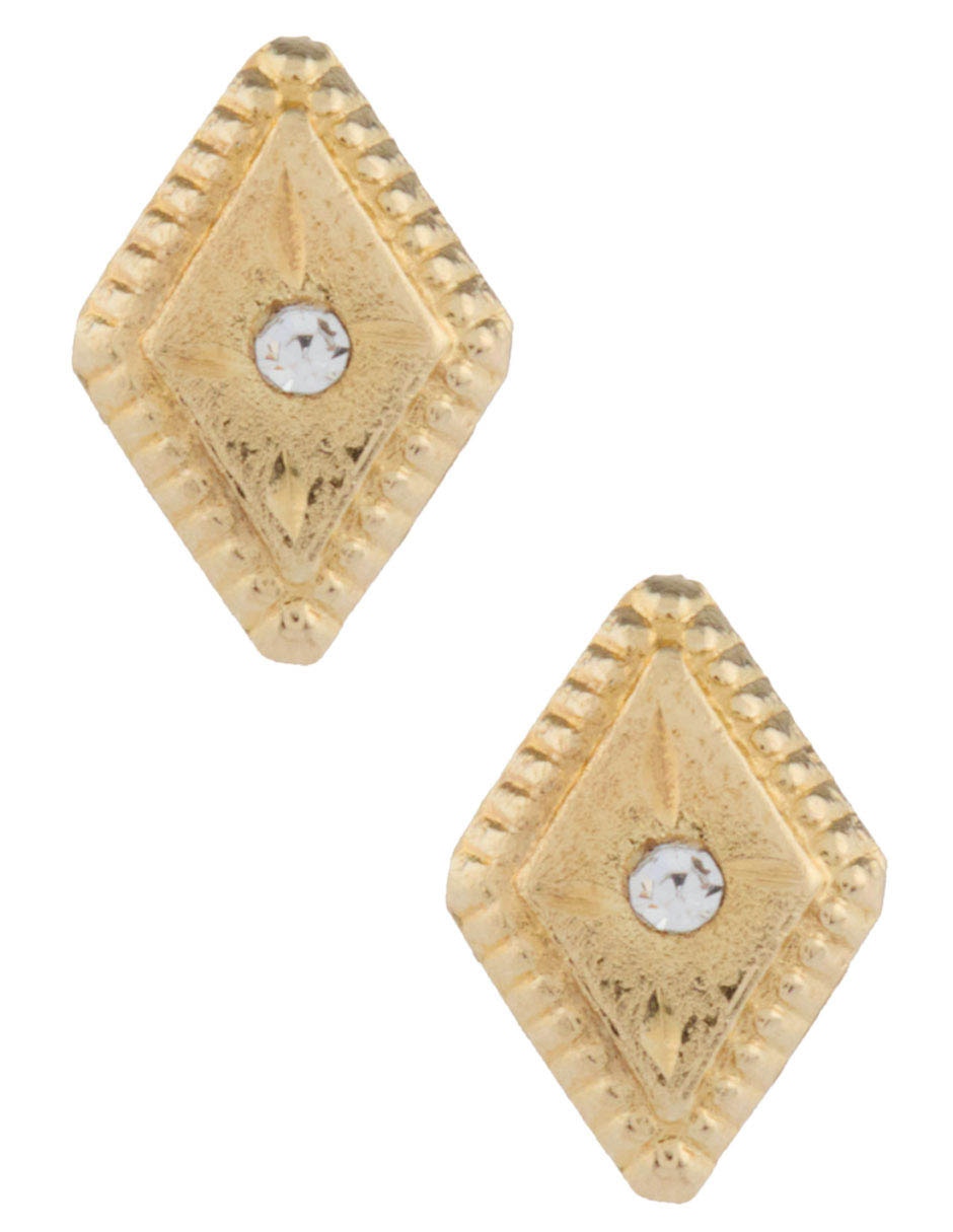 Broqueles de rombo de oro 14 K con acabado brillante zirconia