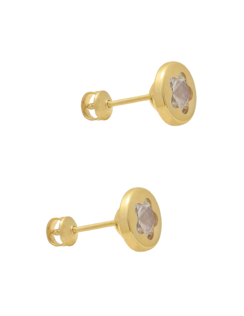 Broqueles de flor de oro amarillo con acabado brillante zirconia 2
