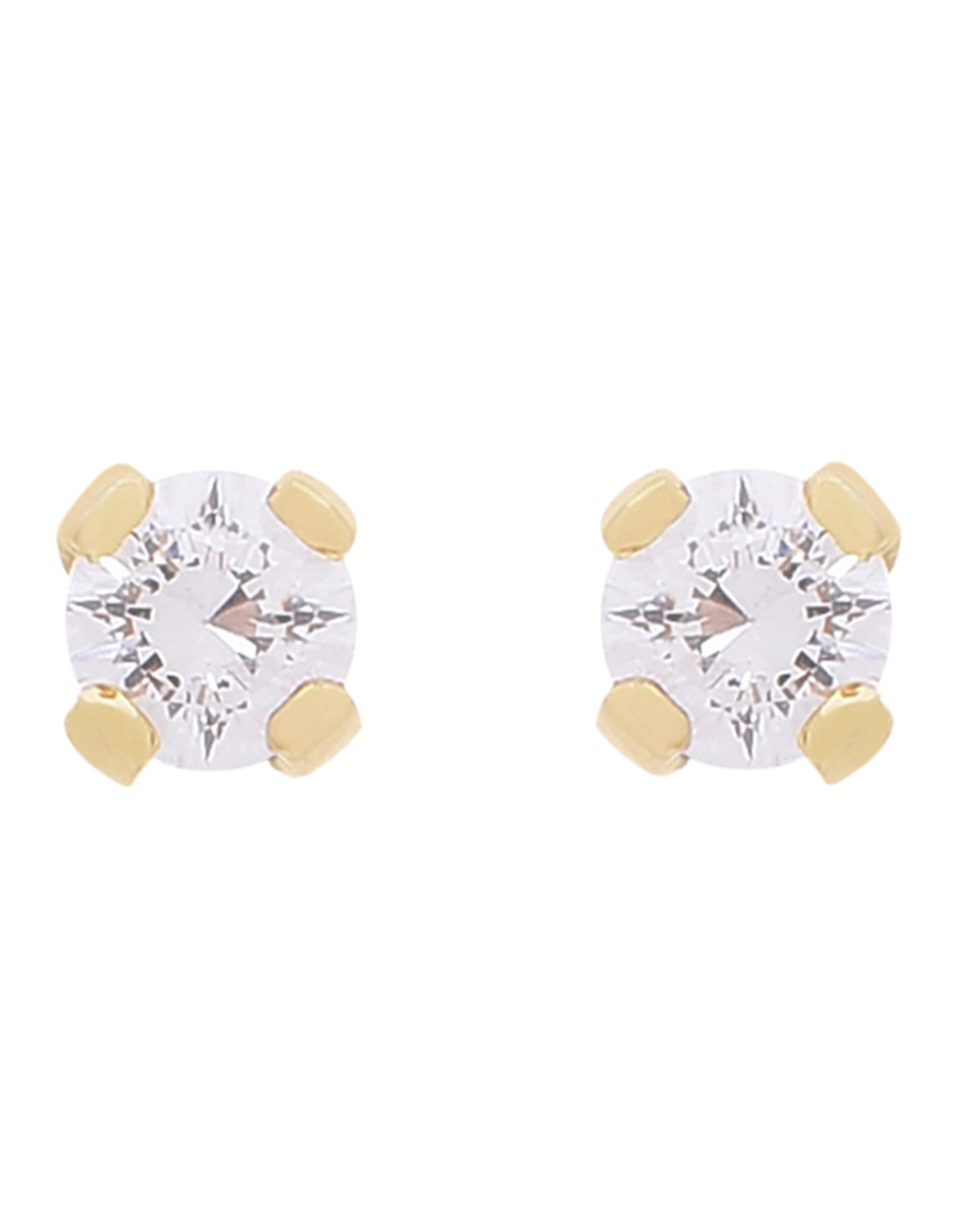 Broqueles redondos de oro amarillo con acabado brillante zirconia