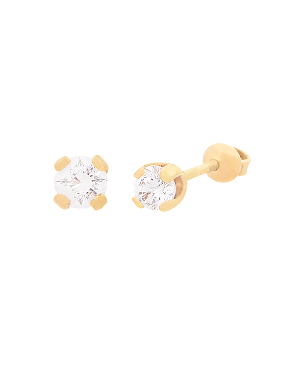 Broqueles redondos de oro amarillo con acabado brillante zirconia 2