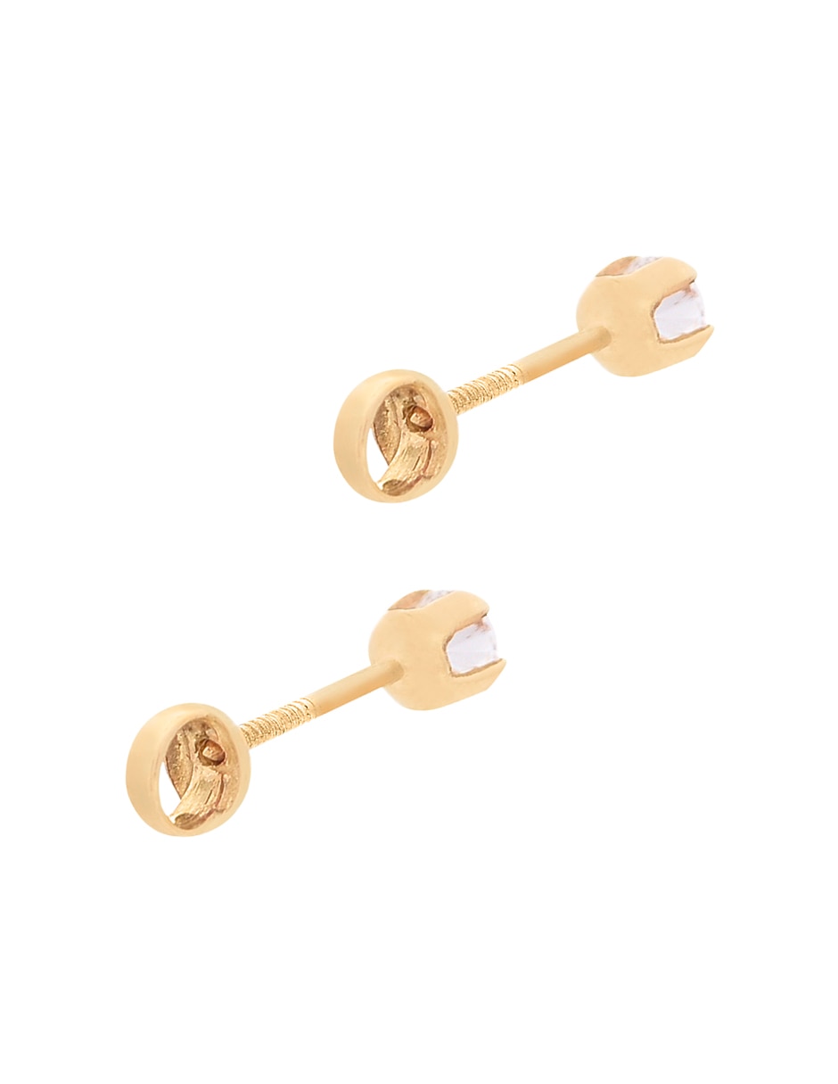 Broqueles redondos de oro amarillo con acabado brillante zirconia 3