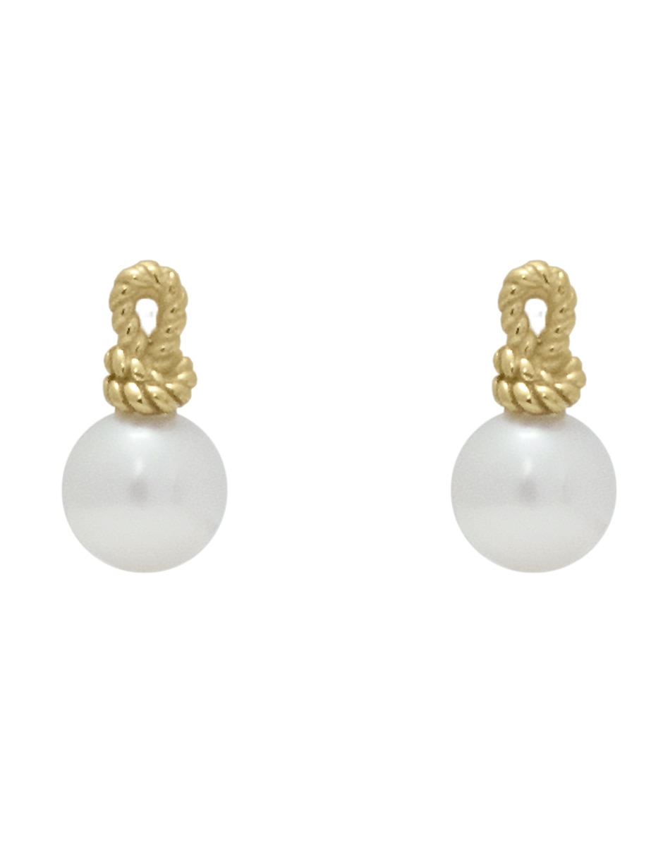 Broqueles de nudo de oro amarillo perla