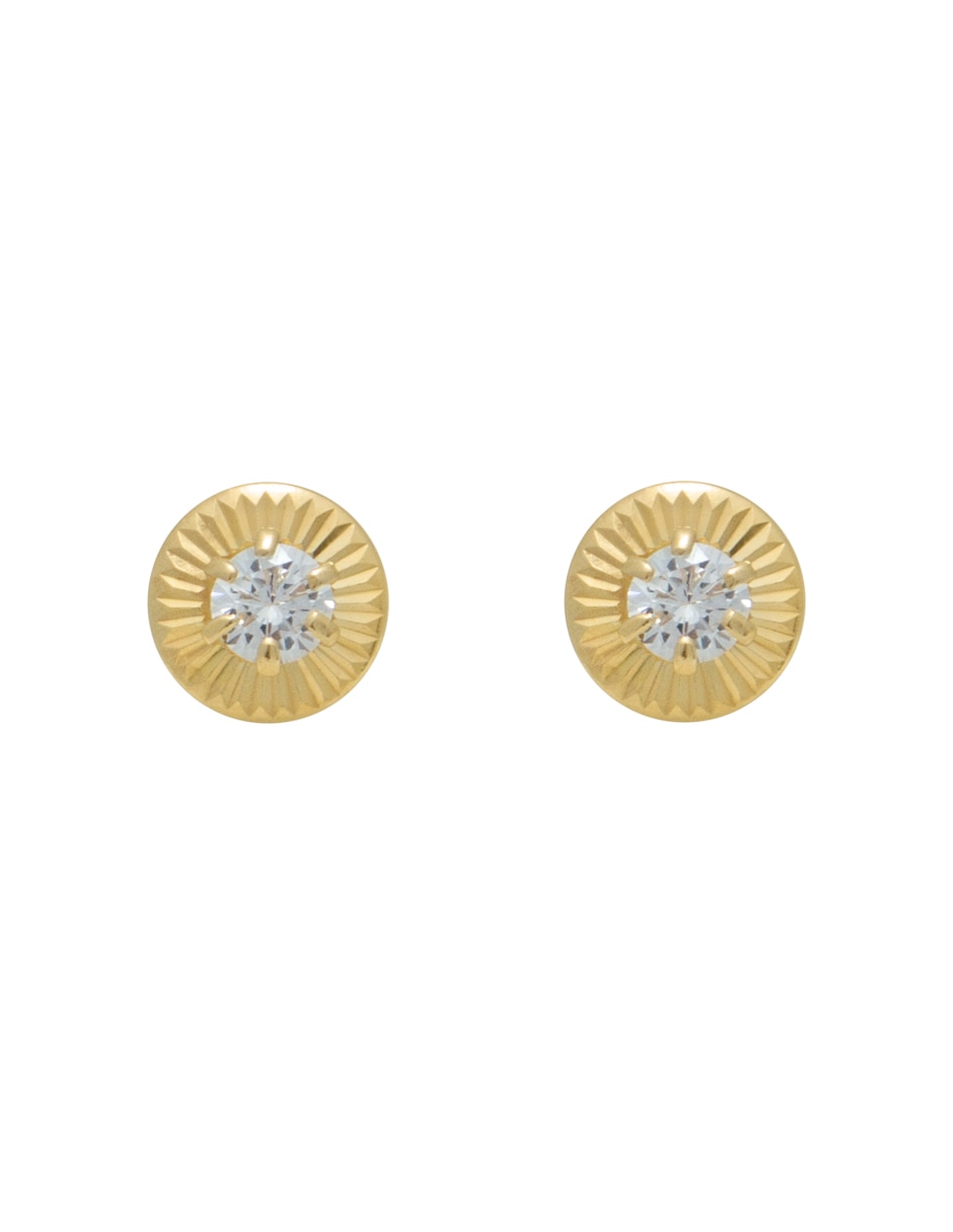 Broqueles redondos de oro amarillo con acabado diamantado zirconia