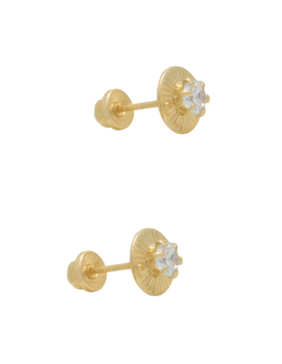 Broqueles redondos de oro amarillo con acabado diamantado zirconia 1