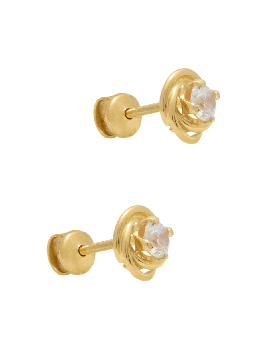 Broqueles de nudo de oro amarillo con acabado brillante zirconia 2