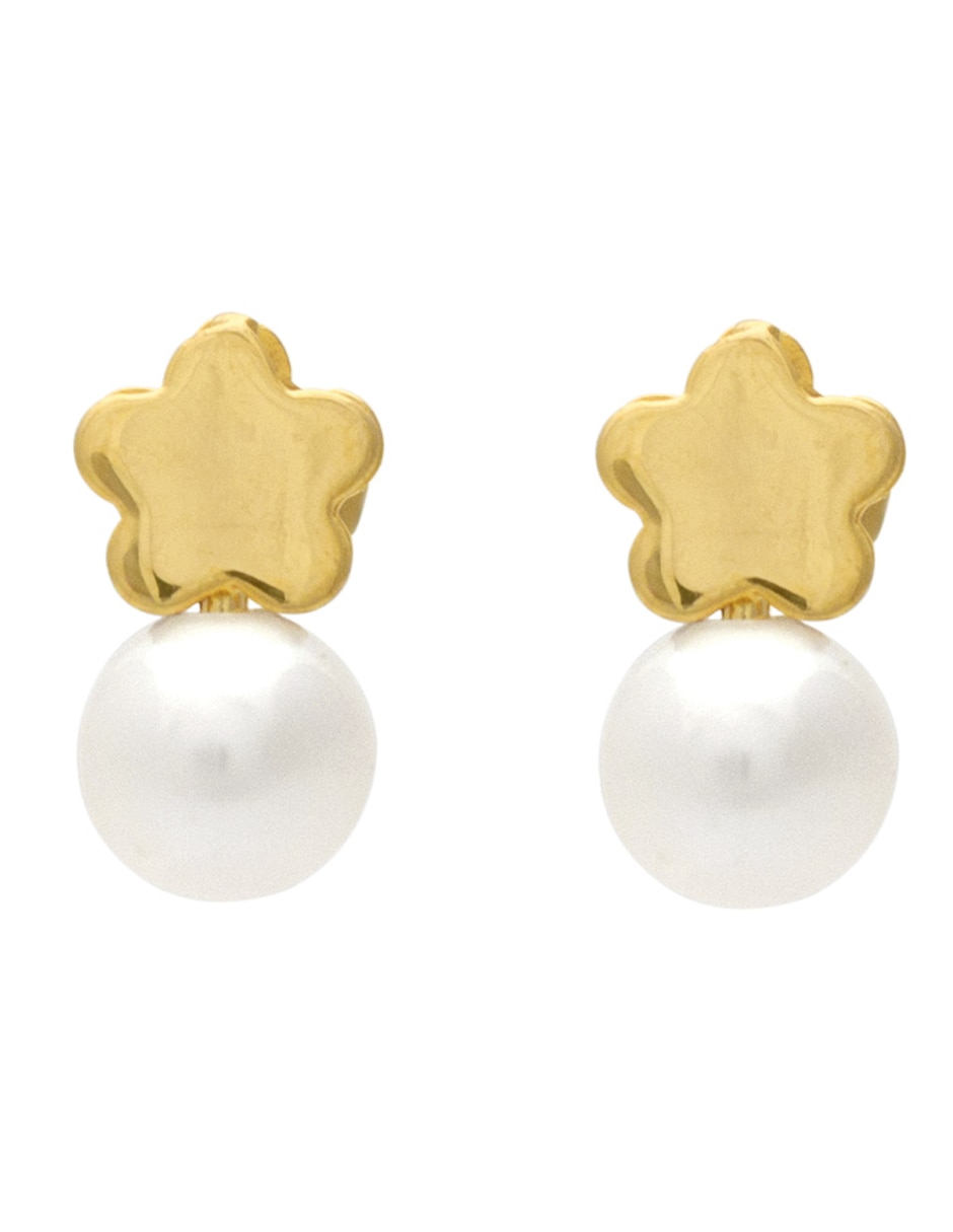 Broqueles de flor de oro amarillo con acabado brillante perla Broqueles de flor de oro amarillo con acabado brillante perla