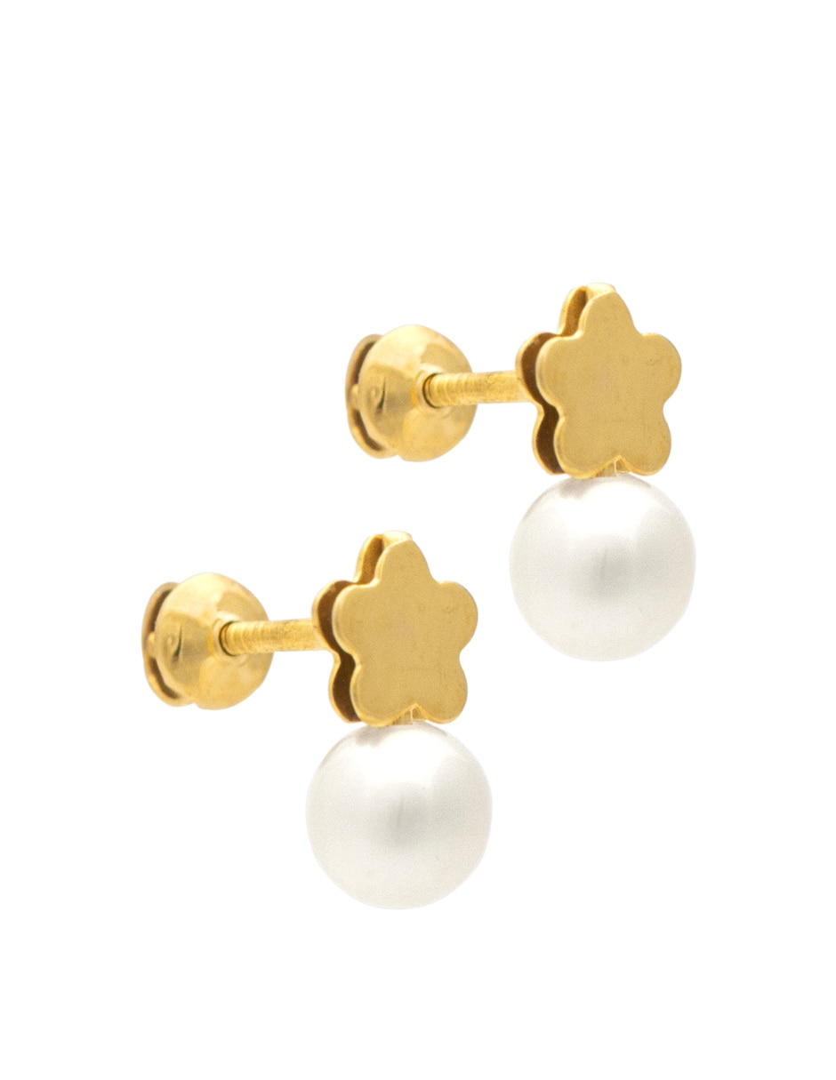 Broqueles de flor de oro amarillo con acabado brillante perla 2