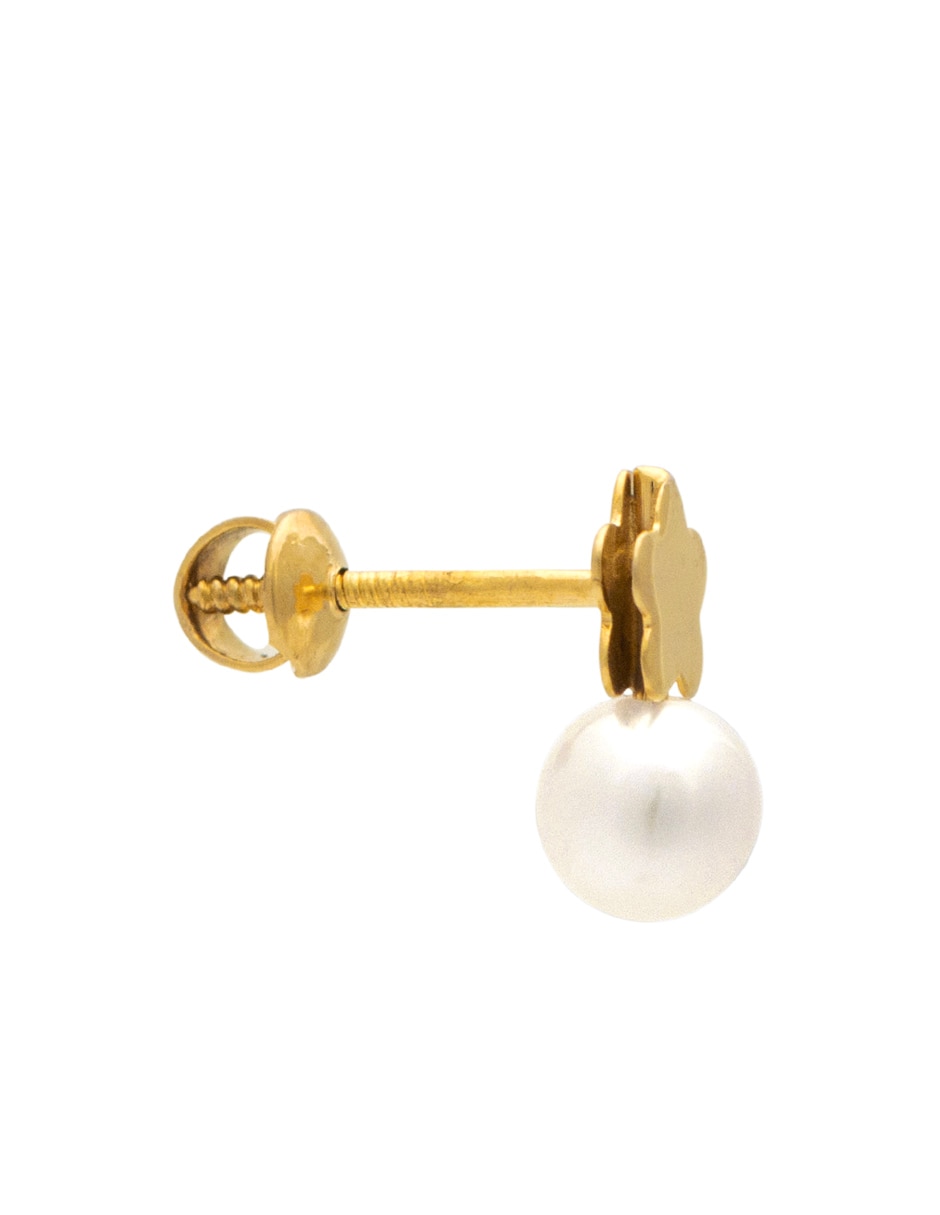 Broqueles de flor de oro amarillo con acabado brillante perla 3