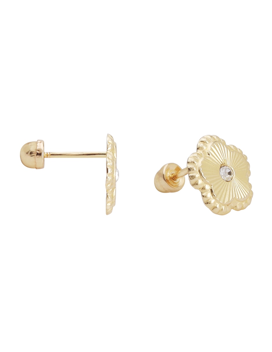 Broqueles de flor Tetera de oro 14 k con acabado texturizado zirconia 3