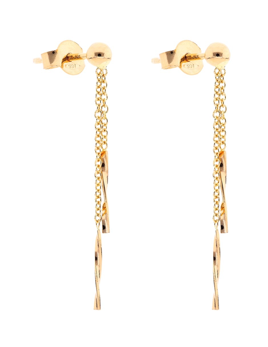 Aretes largos de oro 14 k con acabado brillante 2