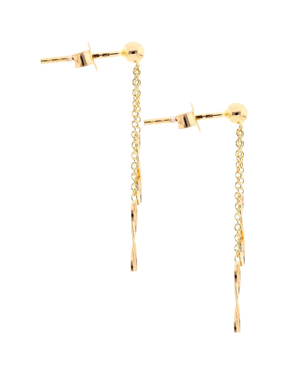 Aretes largos de oro 14 k con acabado brillante 3