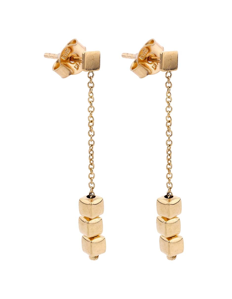 Aretes largos cuadrados de oro amarillo 14 K con acabado pulido 2