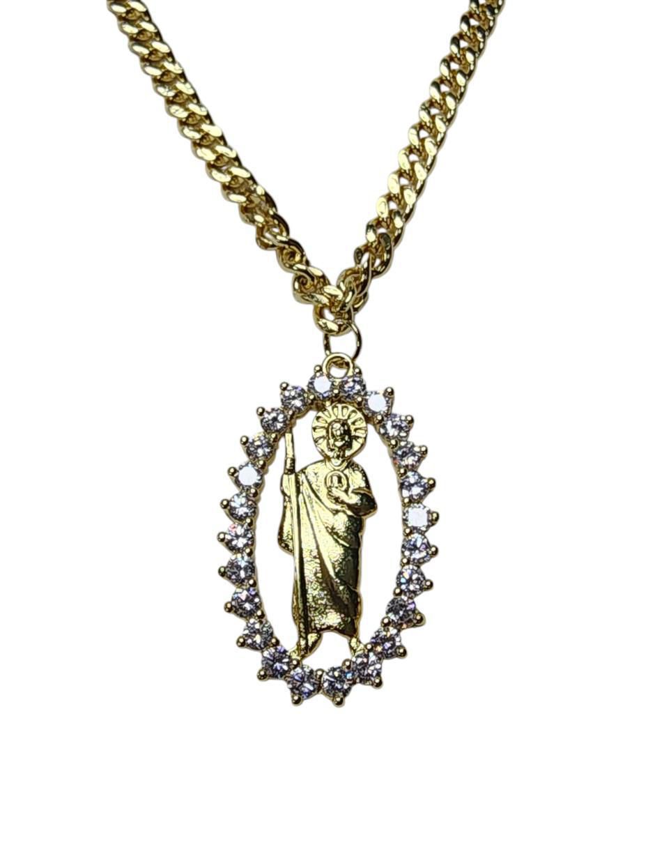 Collar san judas tadeo ovalado de oro laminado 14 K