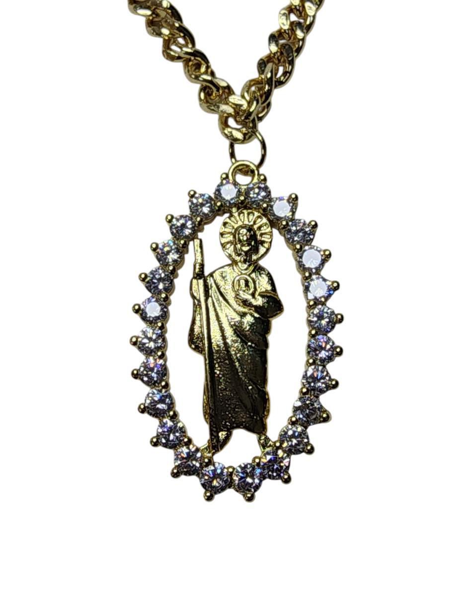 Collar san judas tadeo ovalado de oro laminado 14 K 3