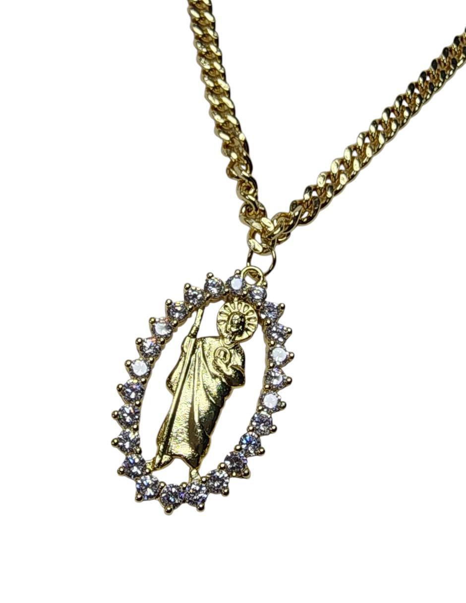 Collar san judas tadeo ovalado de oro laminado 14 K 4