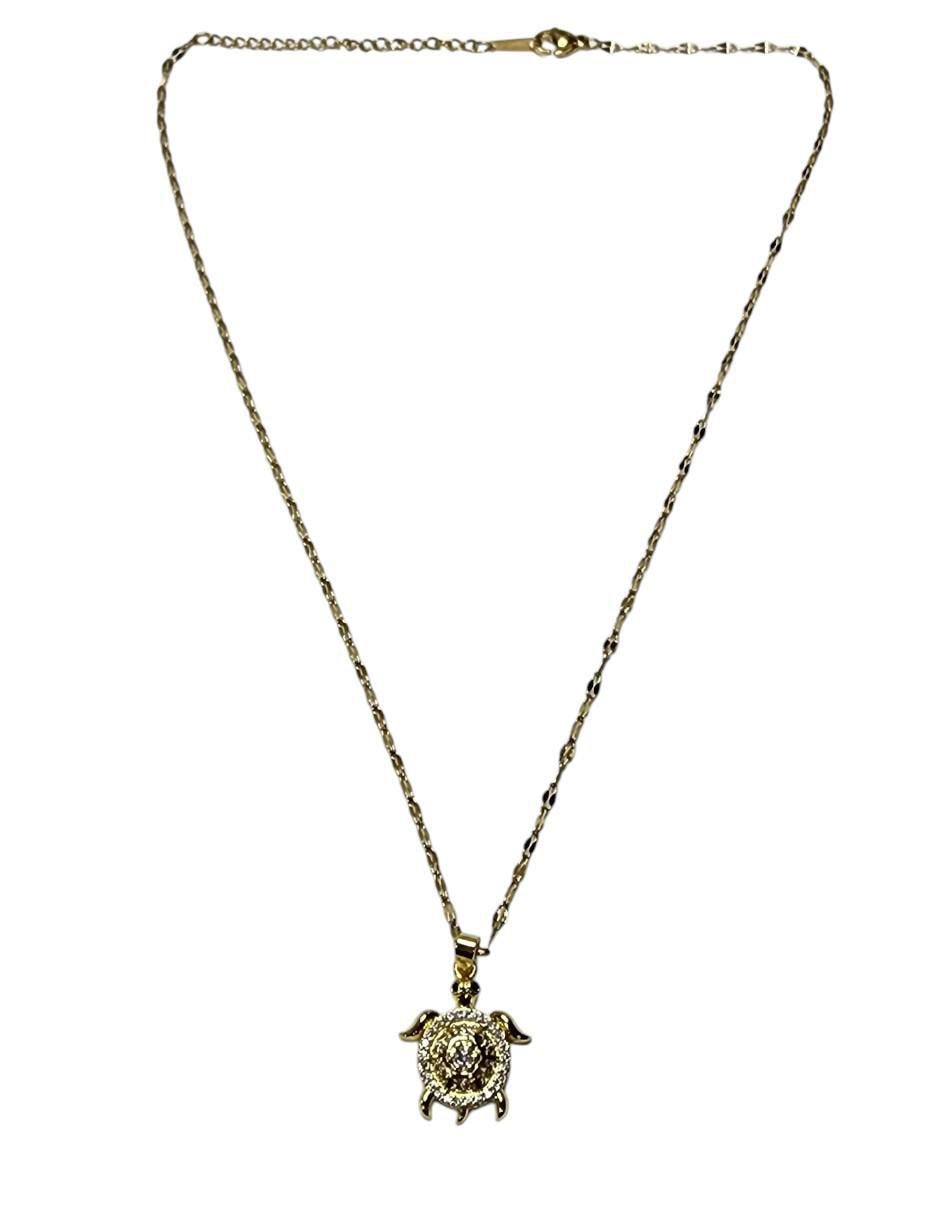Collar con dije de tortuga Reptil de oro laminado 14 K Collar con dije de tortuga Reptil de oro laminado 14 K