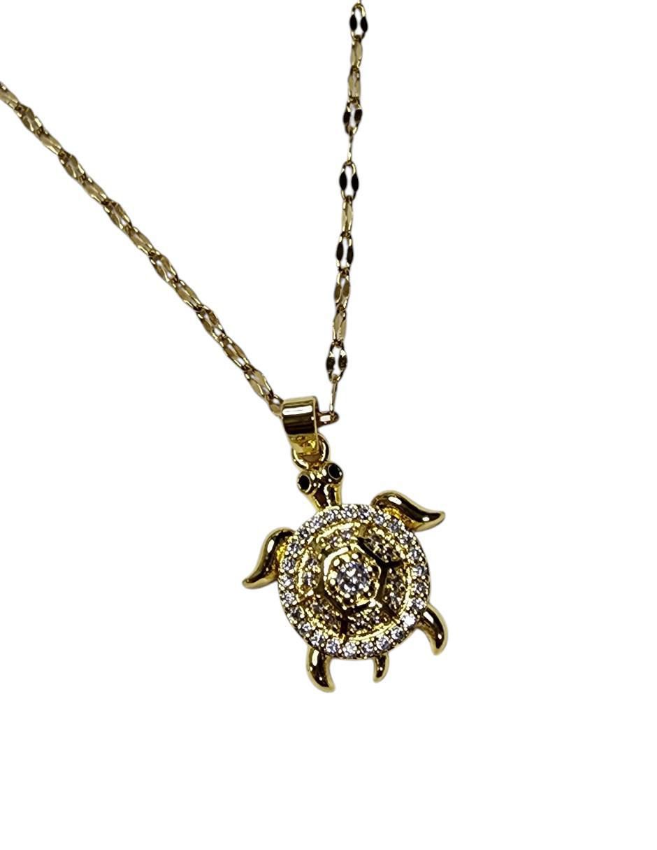 Collar con dije de tortuga Reptil de oro laminado 14 K 2