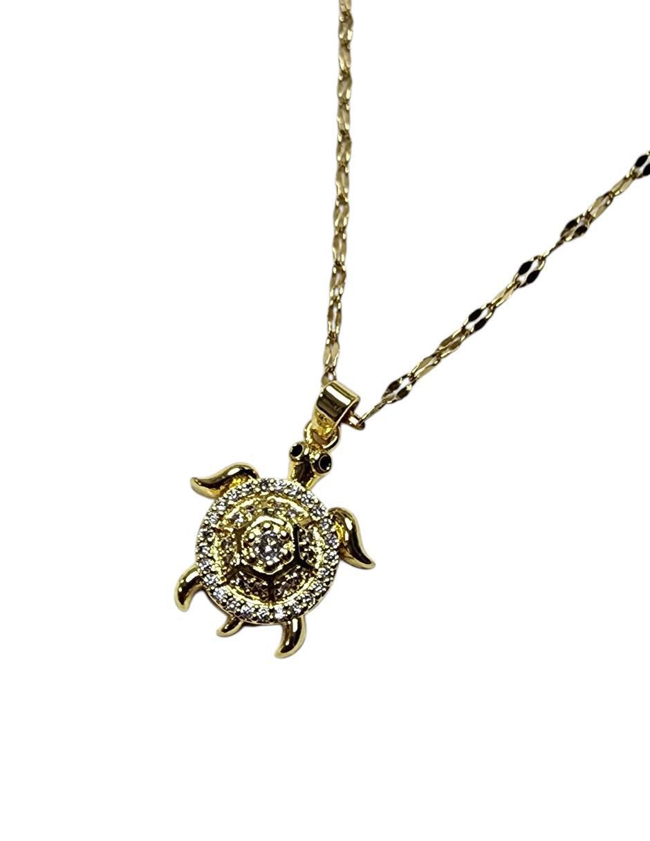 Collar con dije de tortuga Reptil de oro laminado 14 K 3